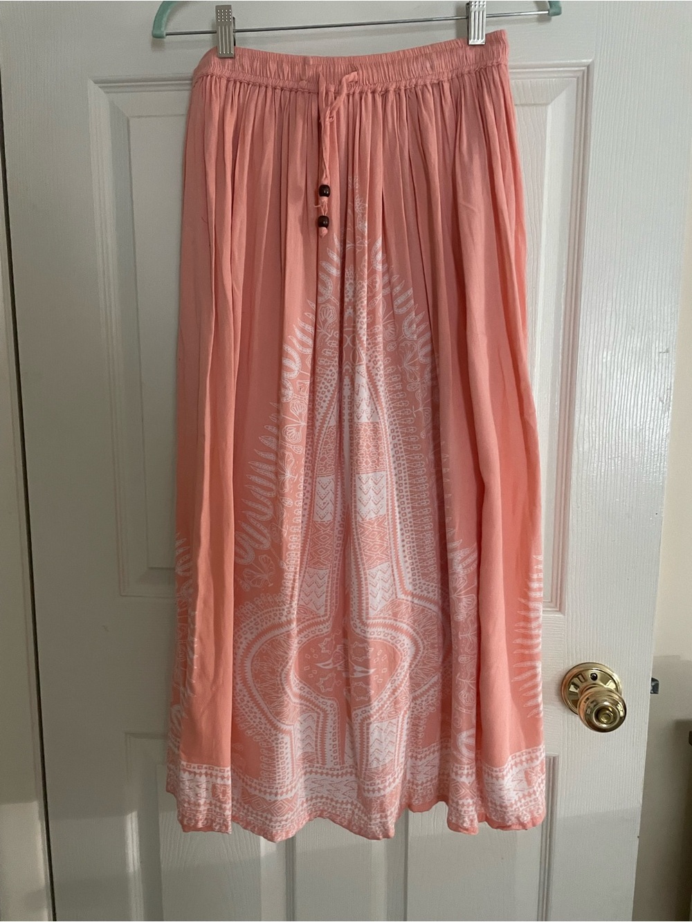 Peach‎ Printed Maxi Skirt with Drawstring Waist